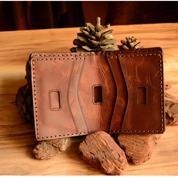 Genuine Brown Leather Vertical Wallet